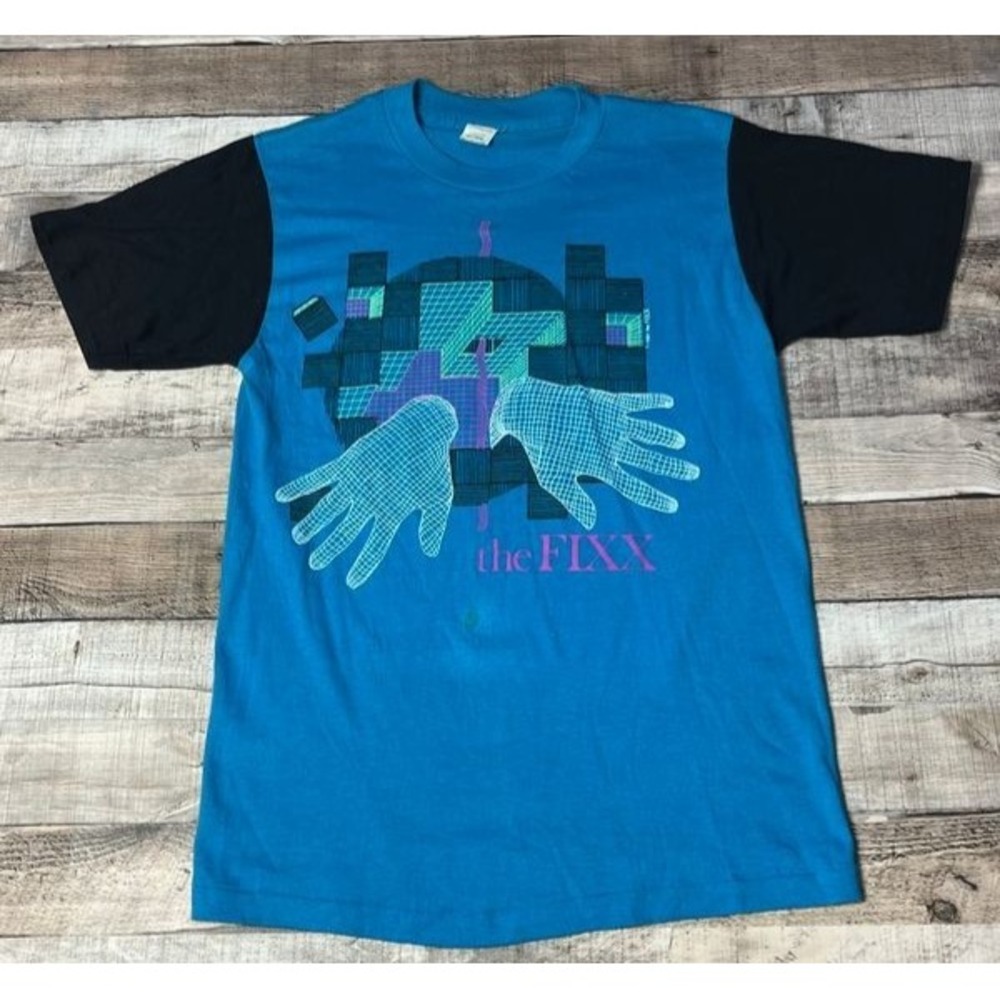 The Fixx Shirt Adult Medium Blue Vintage 80s 1984 New Wave Pop Rock Band Tee